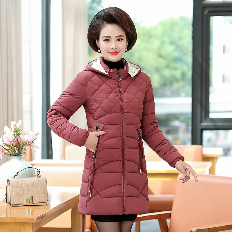 Длинная куртка для женщин среднего возраста пальто с капюшоном однотонная на