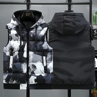 men autumn winter thin hooded cotton vest camouflage sleeveless jackets vest outwear thick warm tops oversize casual slim coats