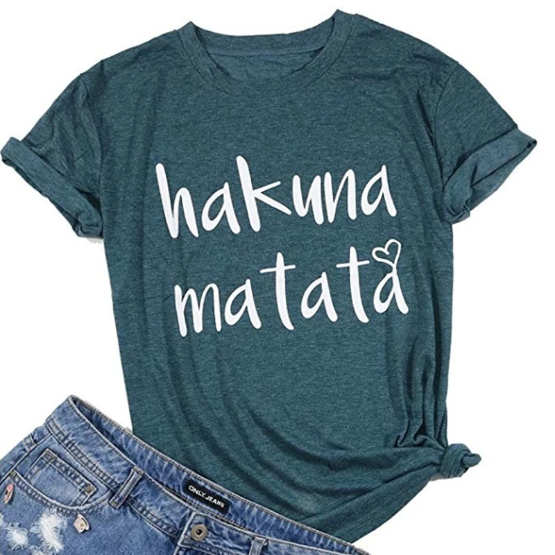 

New S-5XL Summer Women Fashion Hakuna Matata Letter Print Casual Short Sleeve Shirts Loose O-neck Ladies T-shirt Tops for Women