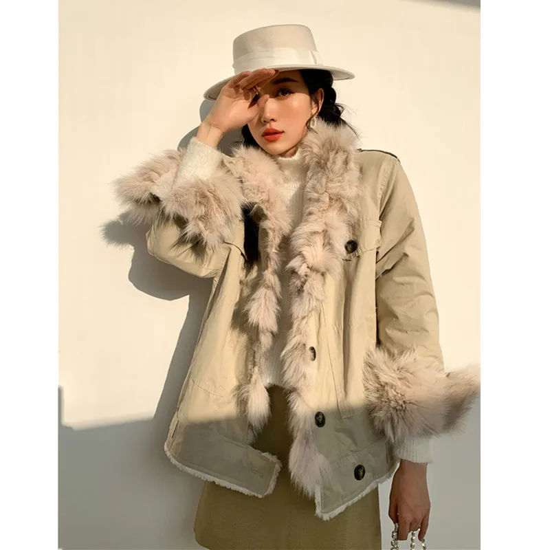 

Womens Winter Pie Overcoming Jacket Korean Style Loose Warm Coat Imitation Fox Fur Thick Fashion Temperament Commute Outwear Top