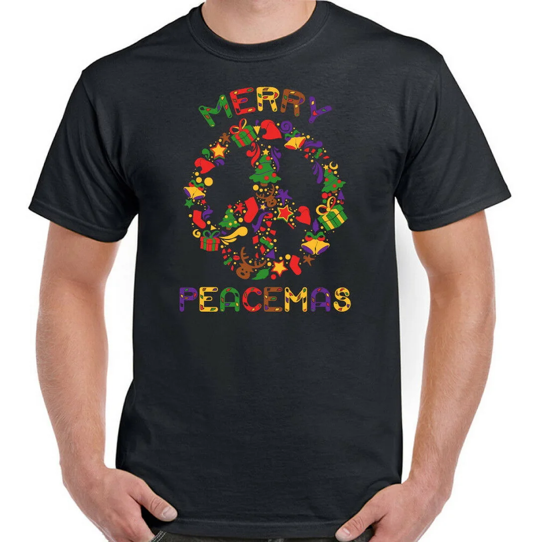 Веселые рождественские топы с надписью Happy Peacemas Man футболка Peace Hippy Dance Freedom Новая