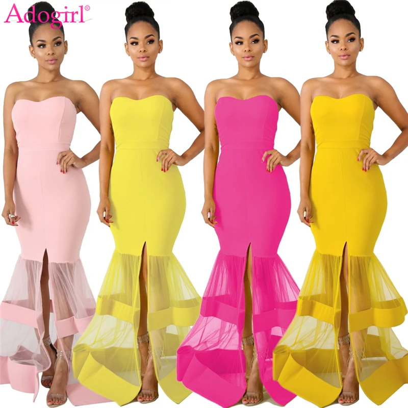 Adogirl Sheer Mesh Patchwork вечернее бальное платье в виде русалки женские сексуальные без