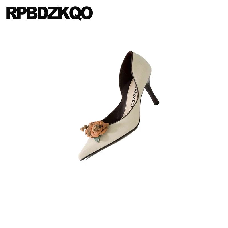 Туфли-лодочки женские бежевые на высоком каблуке с цветочным принтом размеры 4 34 3