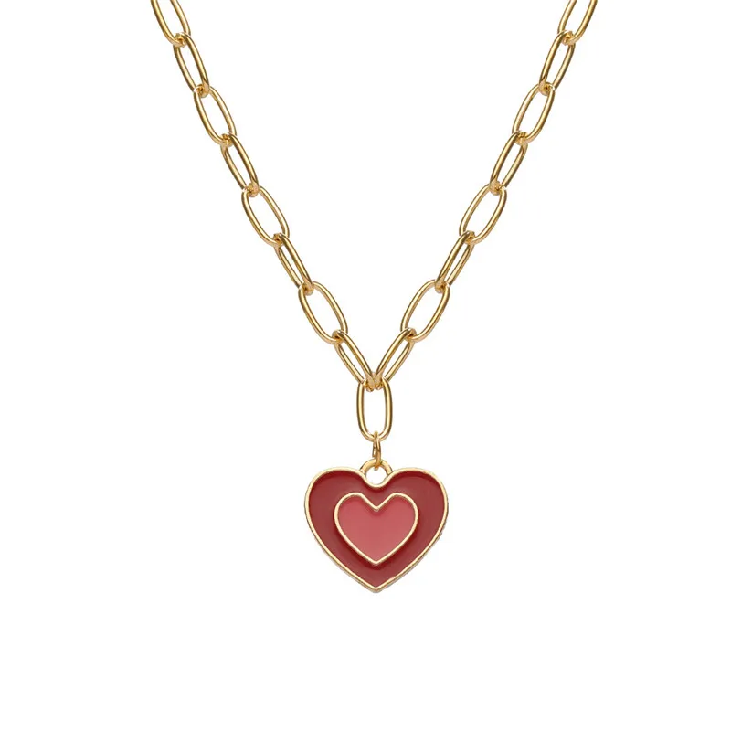 

Colorful Enamel Love Heart Pendant Necklace For Women Link Chain Short Necklaces Fashion Jewelry