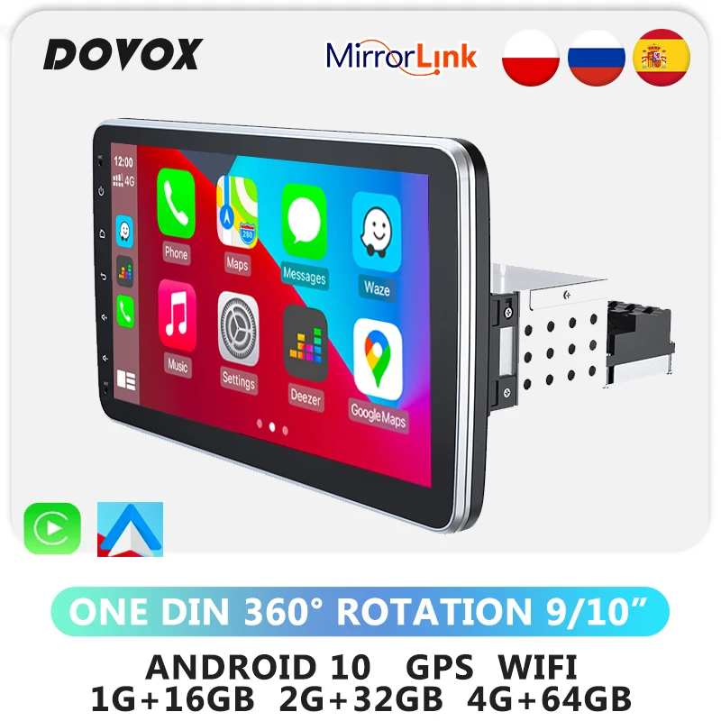 dovox android carplay car radio 1din gps 10inch rotation 360° ips touch screen auto multimedia player one din autoradio stereo free global shippi