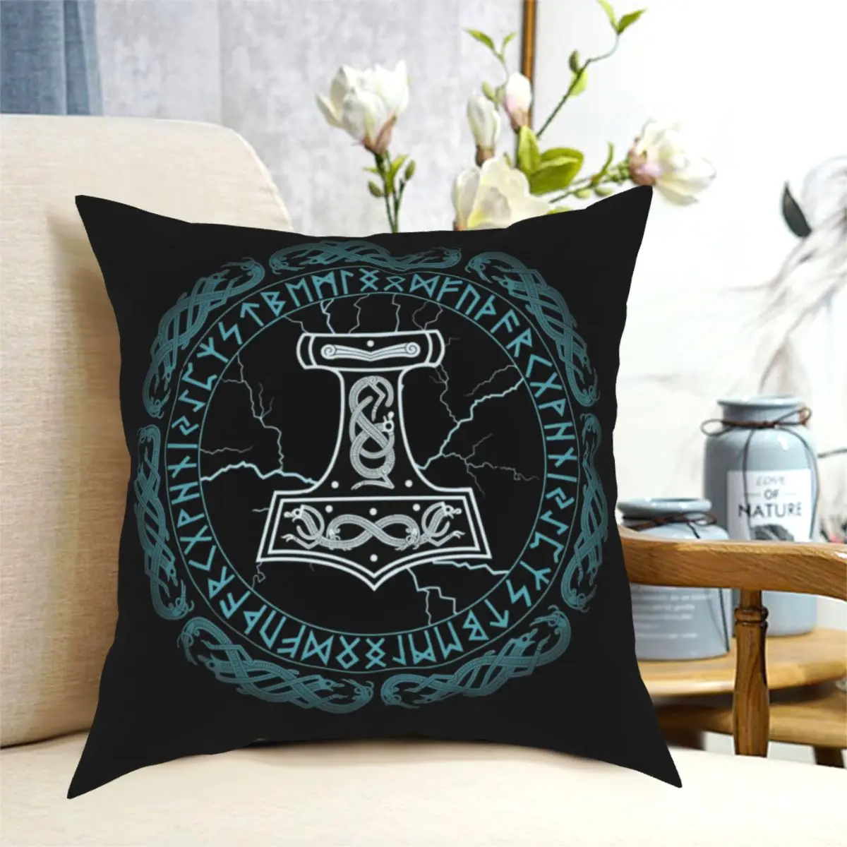

Mjolnir Hammer Of Thor Runes Viking Pillowcase Soft Polyester Cushion Cover Decorations Nordic Throw Pillow Case Seat 45*45cm
