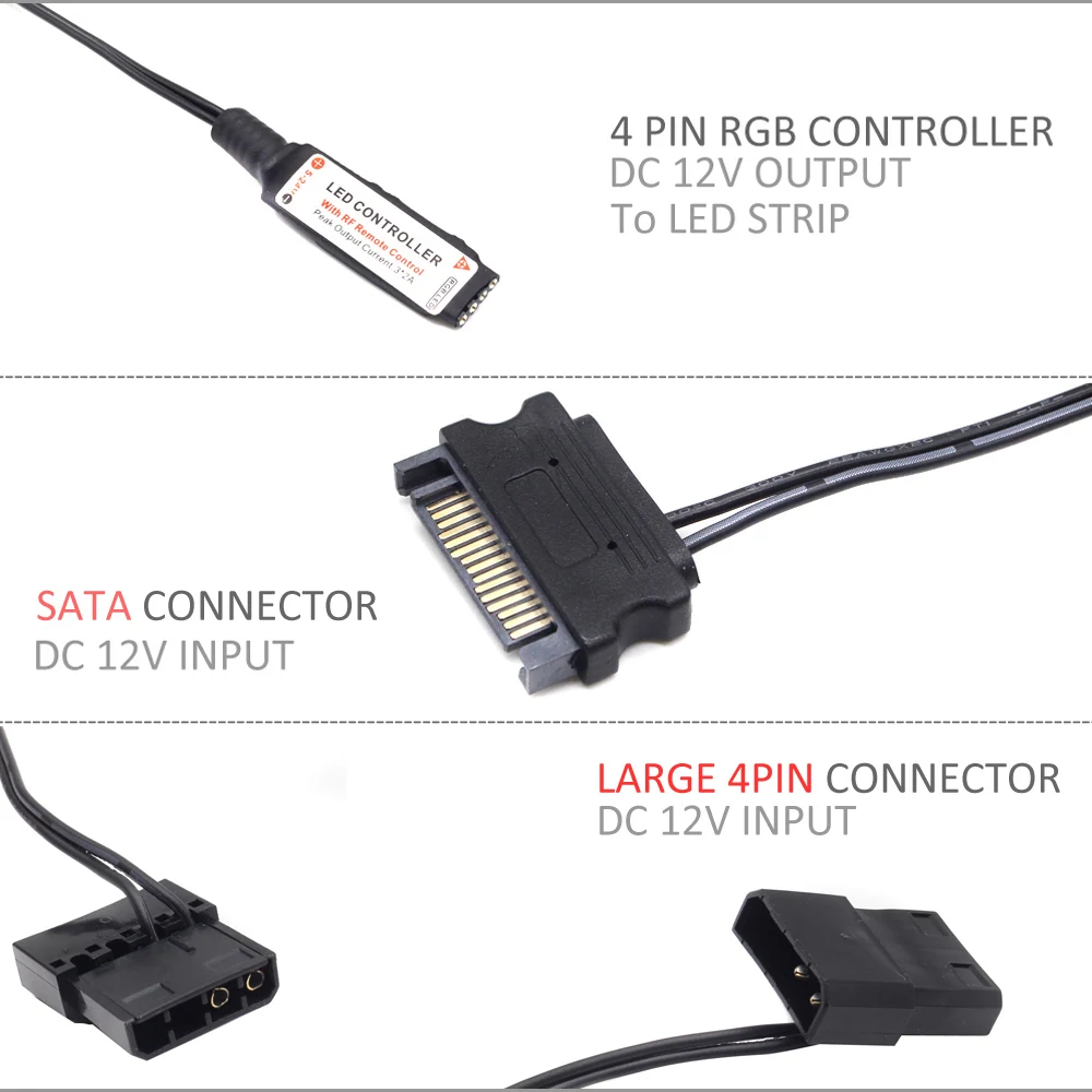 MJJC SATA RGB Led Controller 12V DC 5050 RF17 Keys Remote Wireless Large 4Pin Controler for PC Fan Computer Case Strip Lighting | Освещение