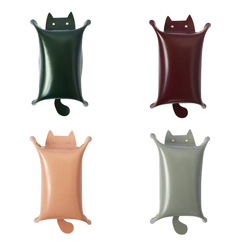 Портативный кожаный поднос в форме кошки настольный для ключей шкатулка
