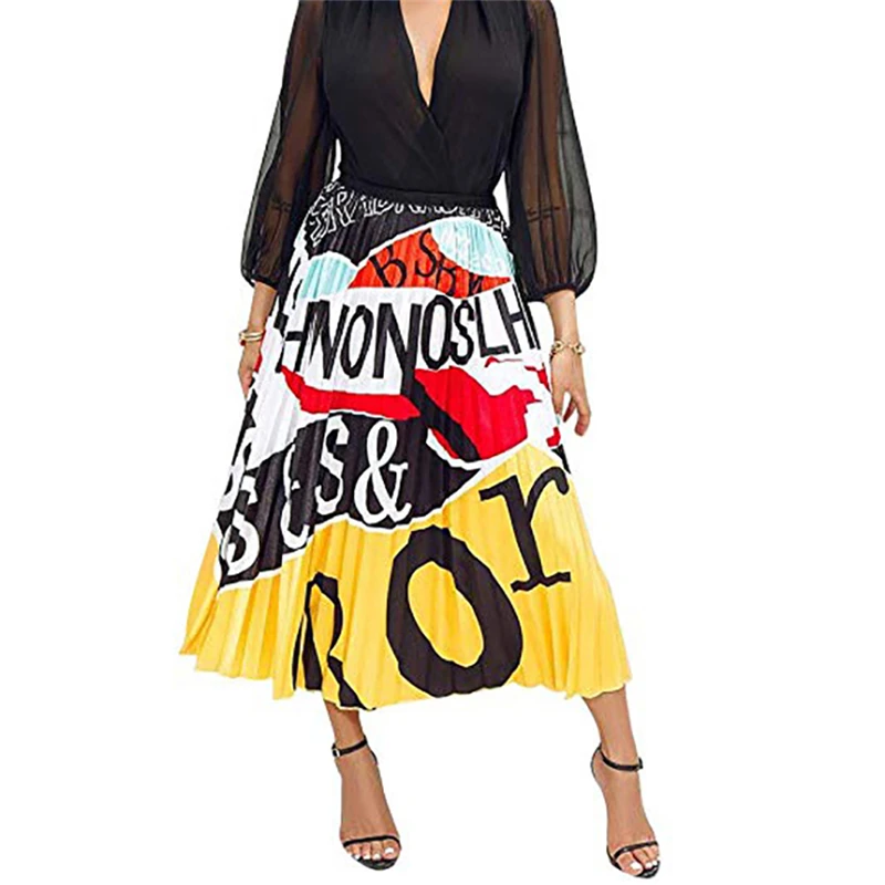 

Fashion 6 Colors European Fashion Summer Skirt Female Chiffon High Waist Pleated Skirts Womens Print S-XL Harajuku Faldas Mujer