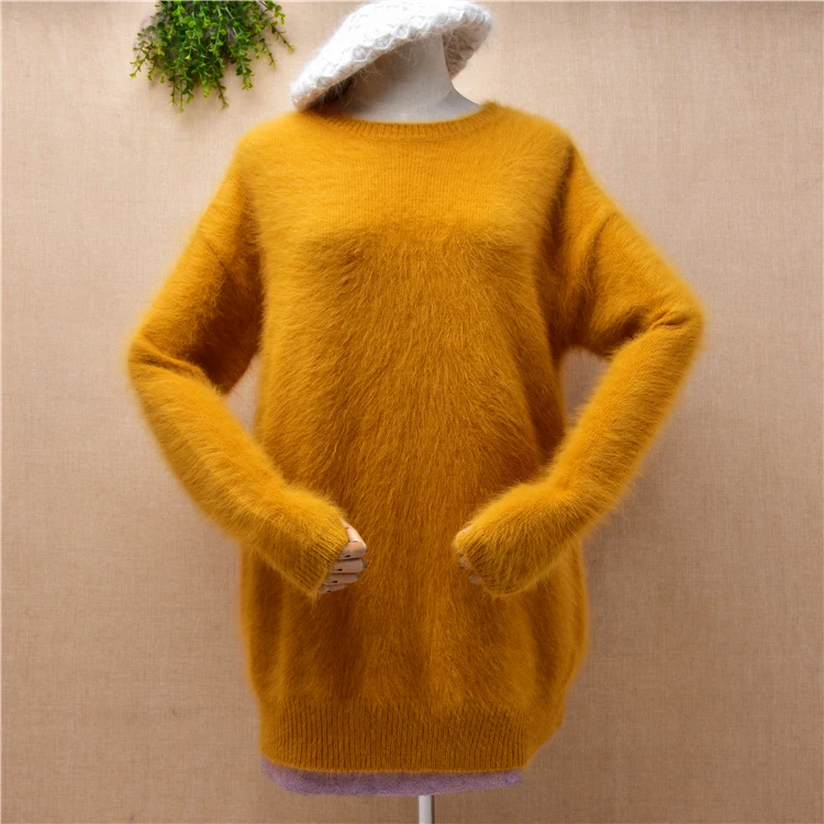 

Пуловер женский кашемировый, из меха ангоры, с длинными рукавами и круглым вырезом