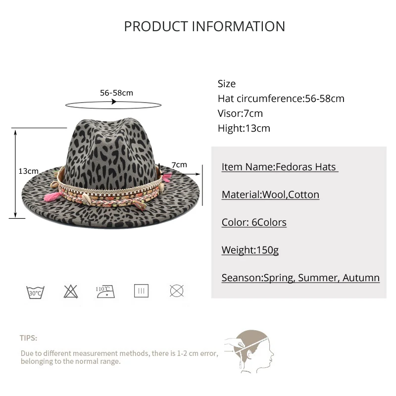 National Style Leopard Pattern Imitation Wool Hat Fedora Hat Men's Spring And Autumn Hat Jazz Hat Ladies  Travel  Hat F46