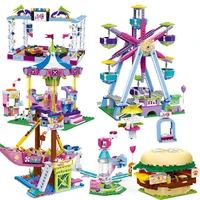 girls amusement park series building blocks bumper cars ferris wheel burger shop carousel playground toys model sets kids gifts