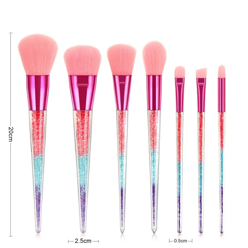 Набор кистей для макияжа с кристаллами 7 шт. кисточки теней век бровей прозрачные
