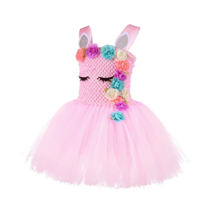 Женский костюм принцессы для косплея розовое платье-пачка с цветами и единорогом