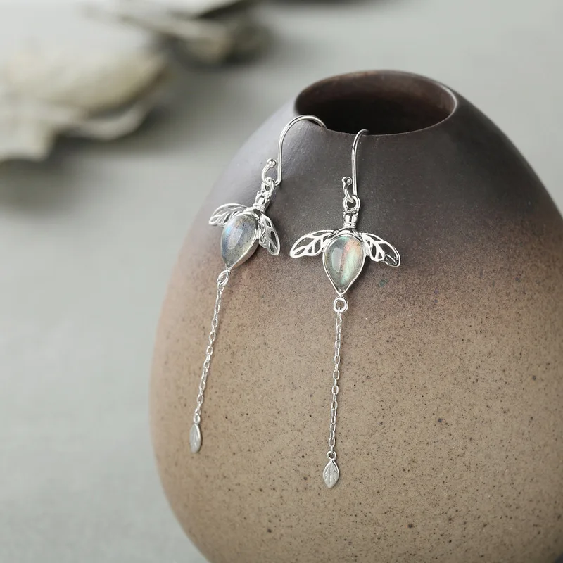 Женские корейские серьги с лунным камнем простой темперамент драгоценный камень