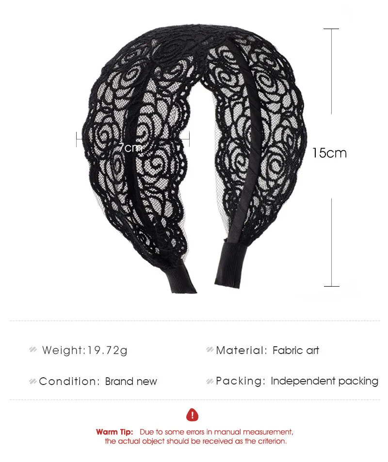 

New Style Rose Flower Women's Lace Lace Headbands Wide-sided Hollow Hand-knit Headband Hair Accessories