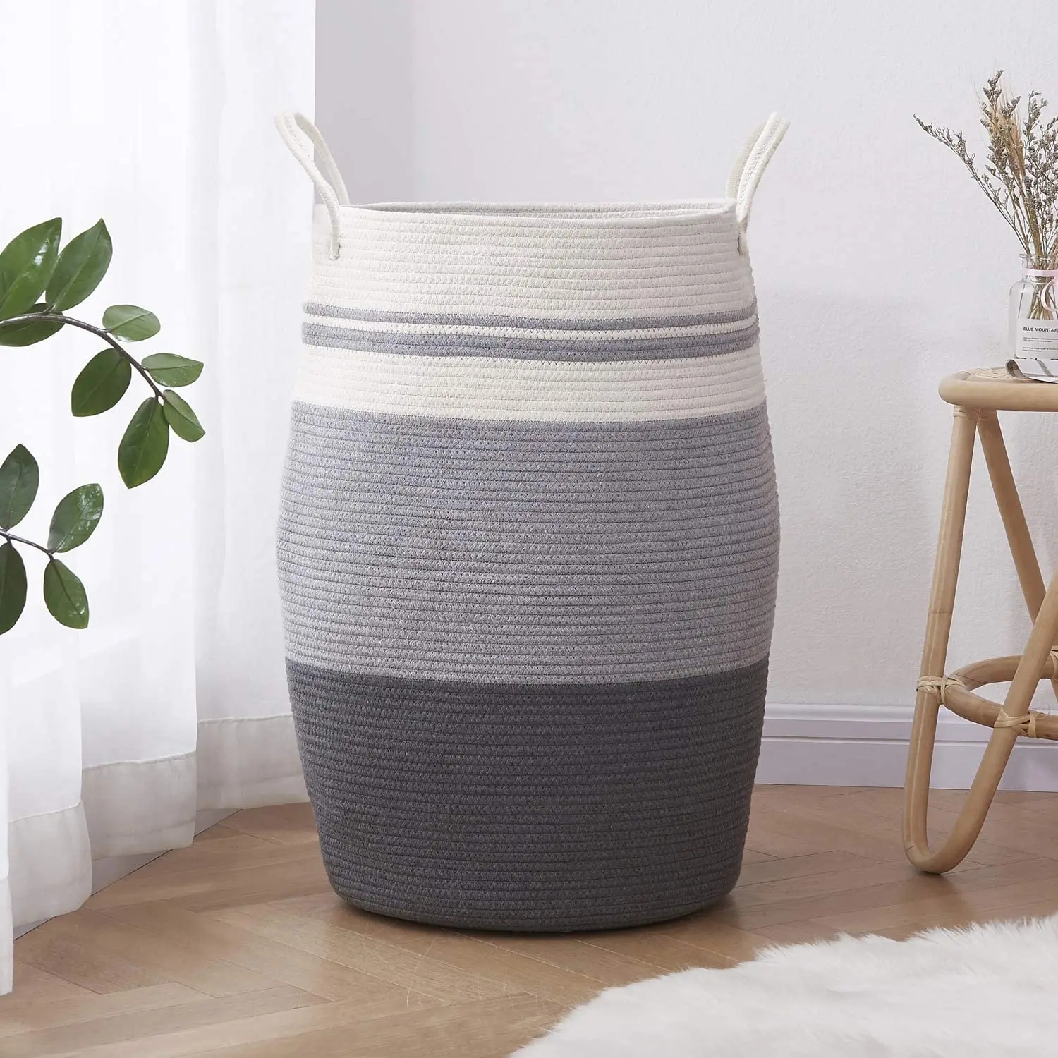 

Laundry Hamper Woven Rope Large Clothes Hamper Height Tall Laundry Basket with Extended Handles for Storage Clothes Toys