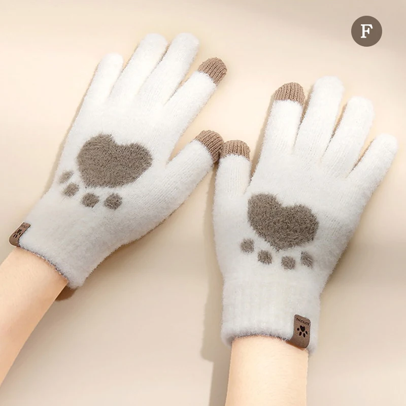Женские перчатки с рисунком кошачьей лапы для сенсорного экрана теплые пальцами
