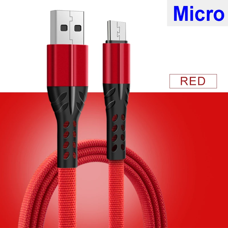 Red For Micro Кабель usb type C а, кабель для быстрой зарядки, тканый нейлоновый кабель для мобильных телефонов, зарядное устройство для iPhone, Micro usb type-C, передача данных - Цвет: Red For Micro