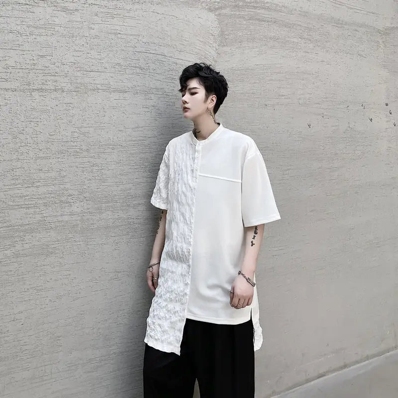 EWQ/мужская одежда черно белая футболка с воротником стойкой коротким рукавом и