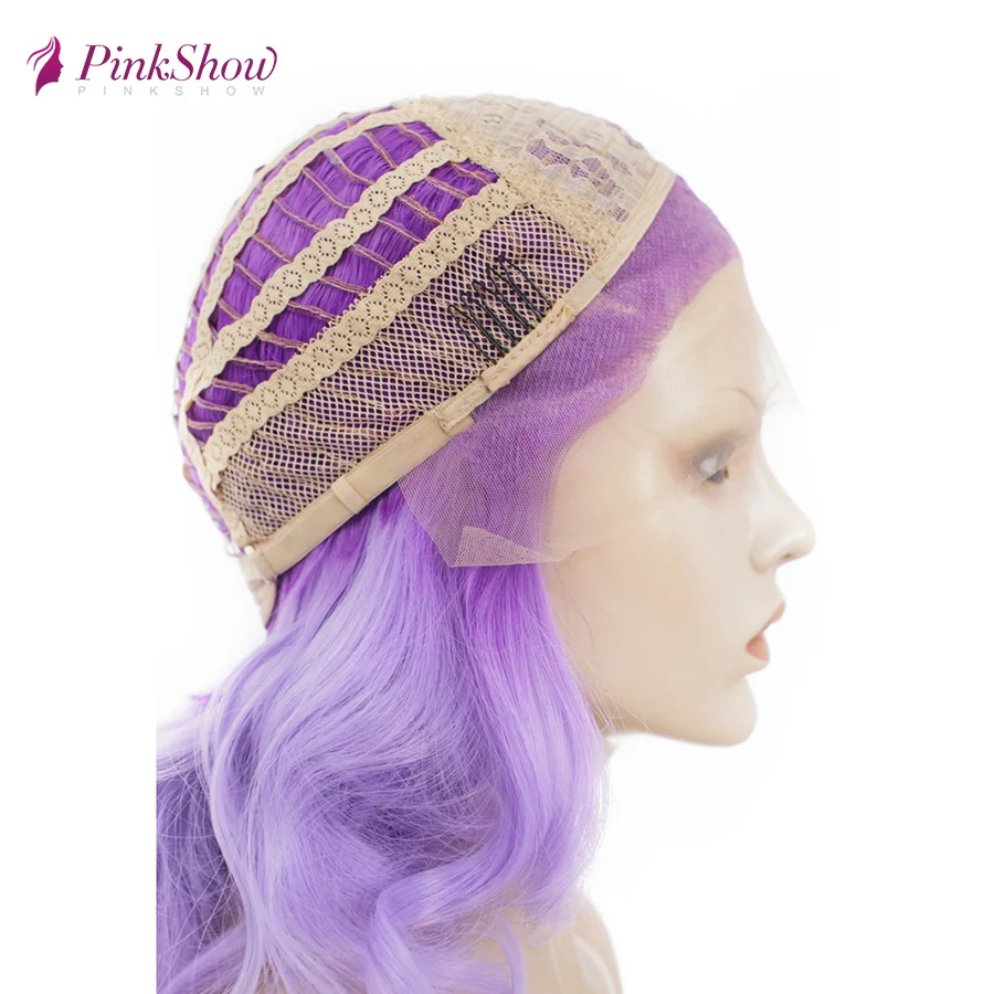 Pinkshow Purple Wig Ombre Lace Front Short Synthetic For Women Two Tone Dark Root Heat Resistant Fiber | Шиньоны и парики