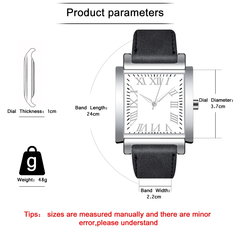 Мужские кварцевые часы с кожаным ремешком квадратной формы | Наручные