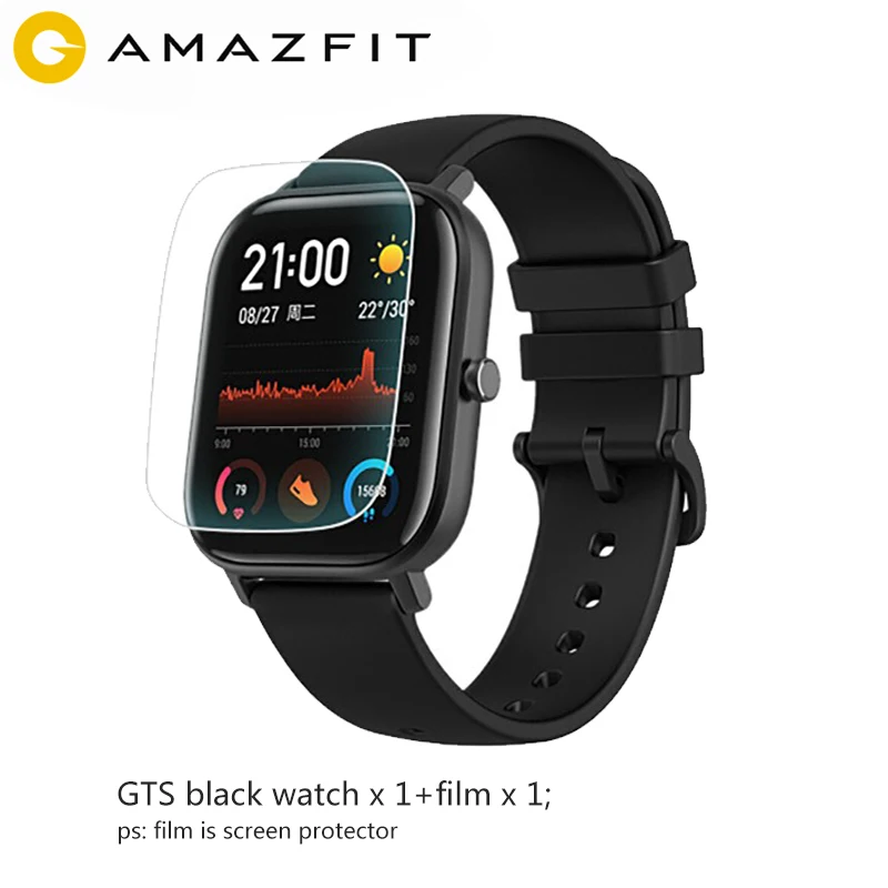 Глобальная версия Amazfit GTS Смарт-часы 1,65 дюймов AMOLED 341 ppi экран 5 АТМ 14 дней батарея gps управление музыкой - Цвет: blackwatch (addfilm)