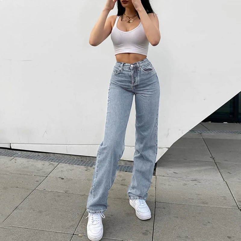 

Harajuku Butterfly Print Straight Denim Pants Jeans Women High Waist Loose Wide Leg Pant Streetwear 2021 Fashion Casual Trousers