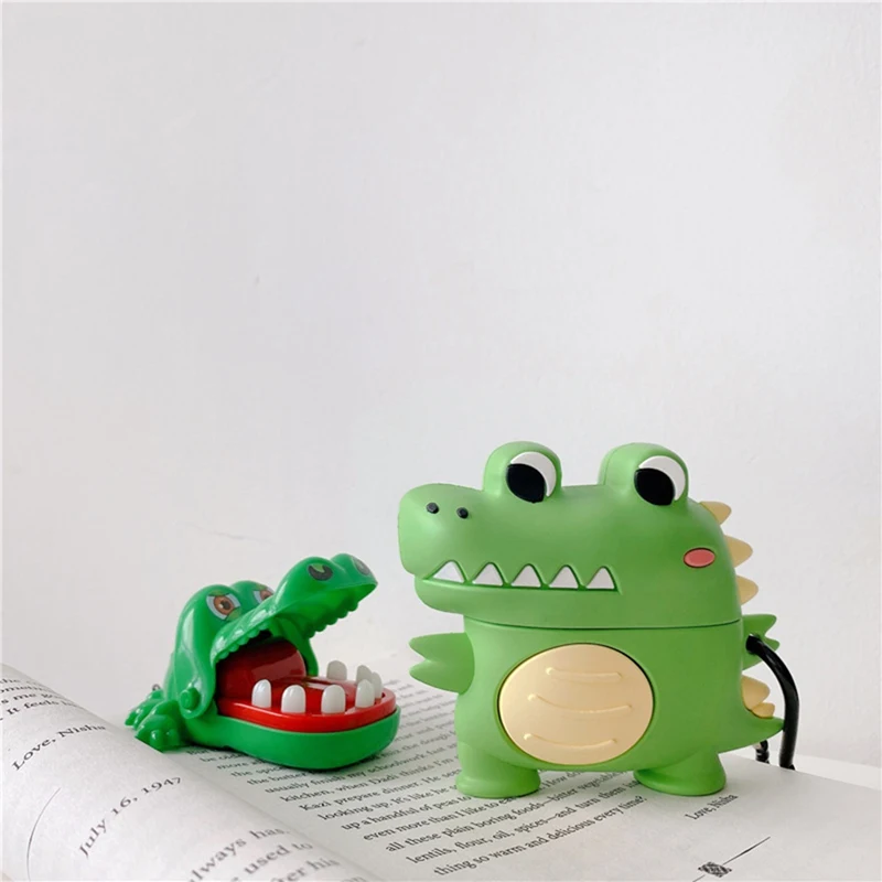 

Cartoon Animals Crocodile Silicone Earphone Case Protective Cover with Carabiner for Airpods 1 2 Airpods Pro Phone Accessories