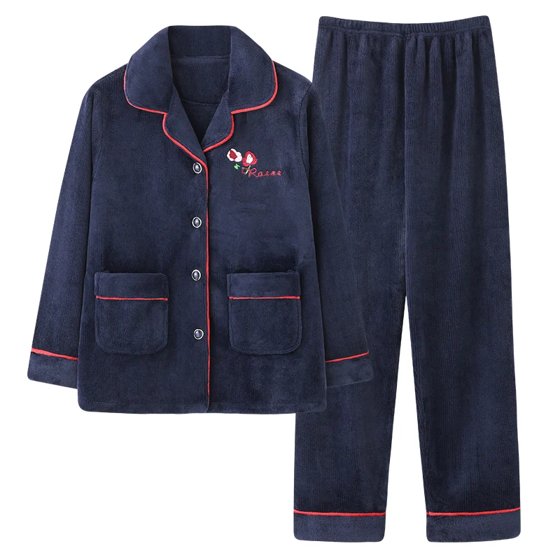 

Autumn and winter new ladies M-4XL warm pajamas suit simple flannel home service pijamas women