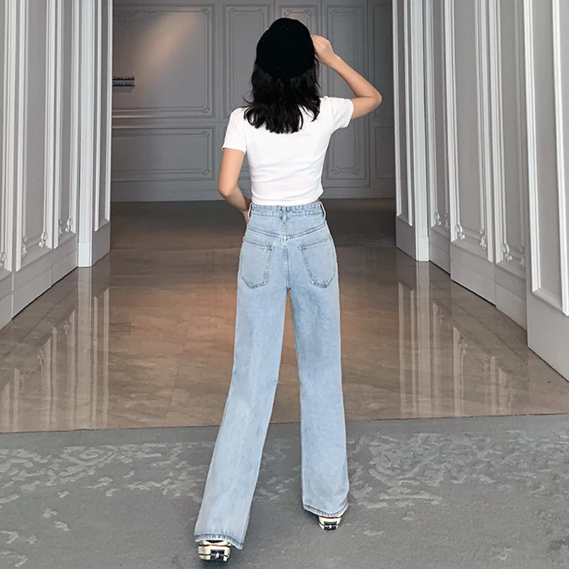 

New Autumn Jeans Women Cute Dog Jeans Vintage High Waist Straight Pants Loose Wide Leg Pants Cotton Casual Denim Trousers Female