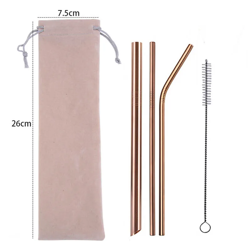 Beige Bag Rose Gold 5 шт. 304 нержавеющая сталь остроконечные соломенные многоразовые металлические трубочки для питья набор с кистью и сумкой для дома вечерние аксессуары для бара - Цвет: Beige Bag Rose Gold