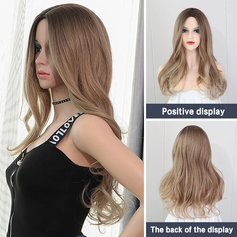 

LANLAN Long Wavy Synthetic Wigs Linen Golden Gray Middle Part Natural Hair Wigs For Women Cosplay Wigs Heat Resistant Fiber