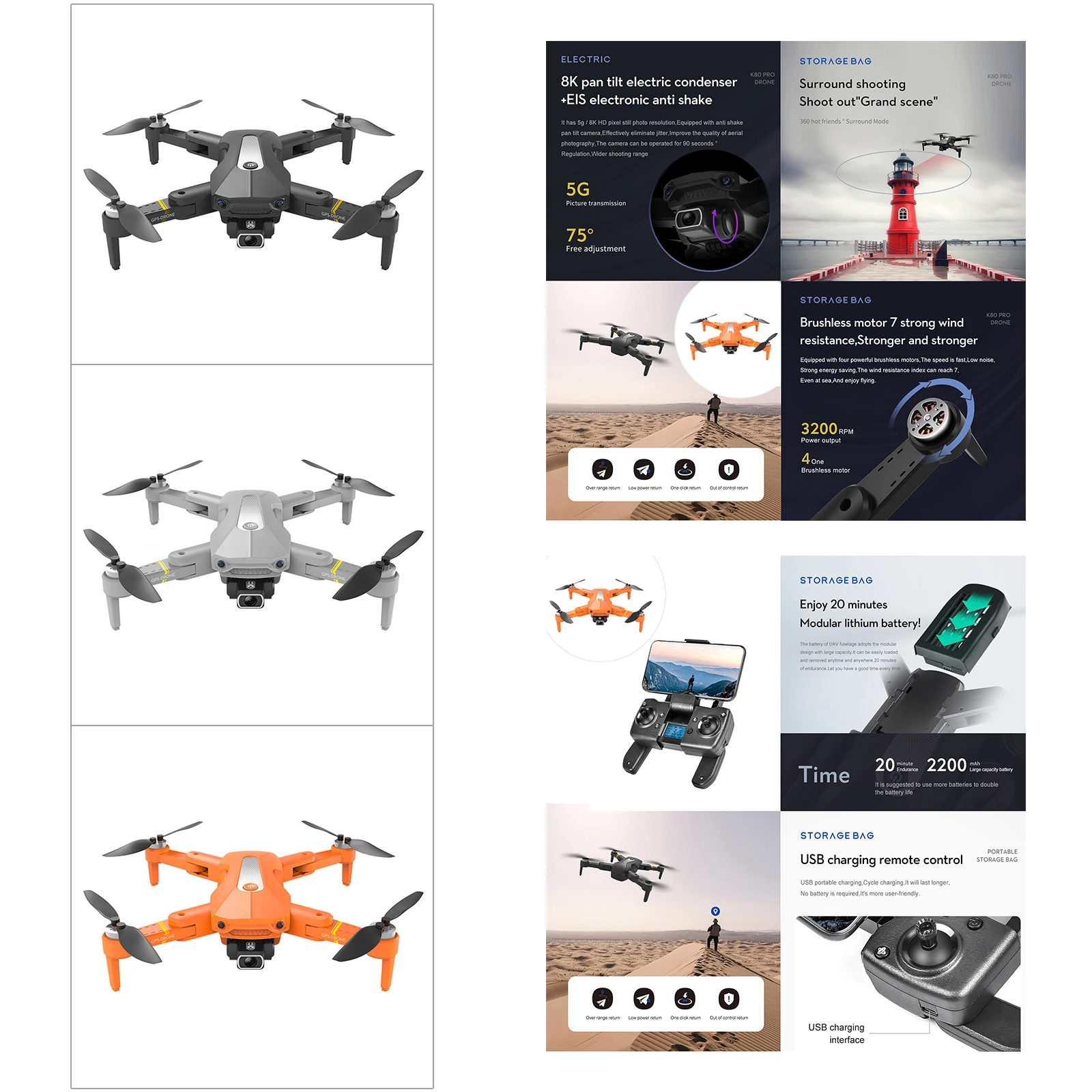 

K80 Pro WIFI FPV 8K Dual HD Wide Angle Camera Foldable RC Quadcopter