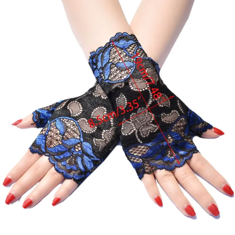 

2021 New Women Thin Sunscreen Fingerless Gloves Hollow Floral Lace Contrast Color Mittens