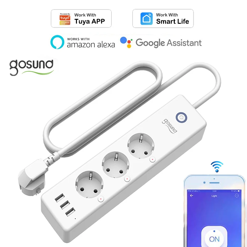 

Gosund 16A ЕС WI-FI смарт-полосы, 3 Plug & Порты USB, данные кабели, легко носить с собой, Tuya Smart Life APP удаленный монитор, таймер, Alexa Google Home