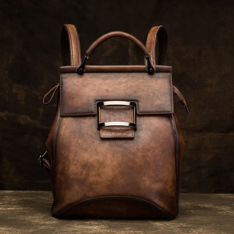 

Women Genuine Leather Backpack Rucksack Brush Color Travel Single Shoulder Bag Real Cowhide School Book Daypack Knapsack