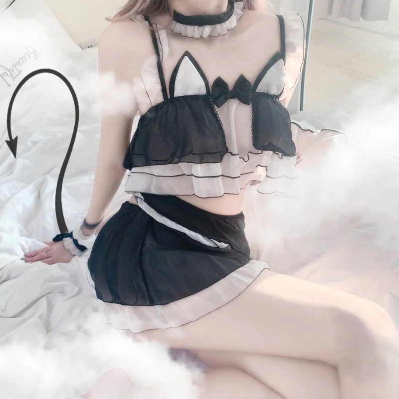 

Schoolgirl Womens Devil Cosplay Costumes Anime Underwear Outfit New Lolita Cute Cat Girl Sexy Maid Uniform Transparent Lingerie