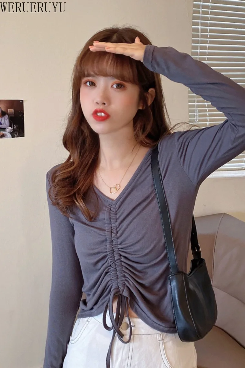 

WERUERUYU Dance Costume Women's Casual V-neck Short Sleeve Dance Yoga Fitness Drawstring Slim Top Dancing Sports