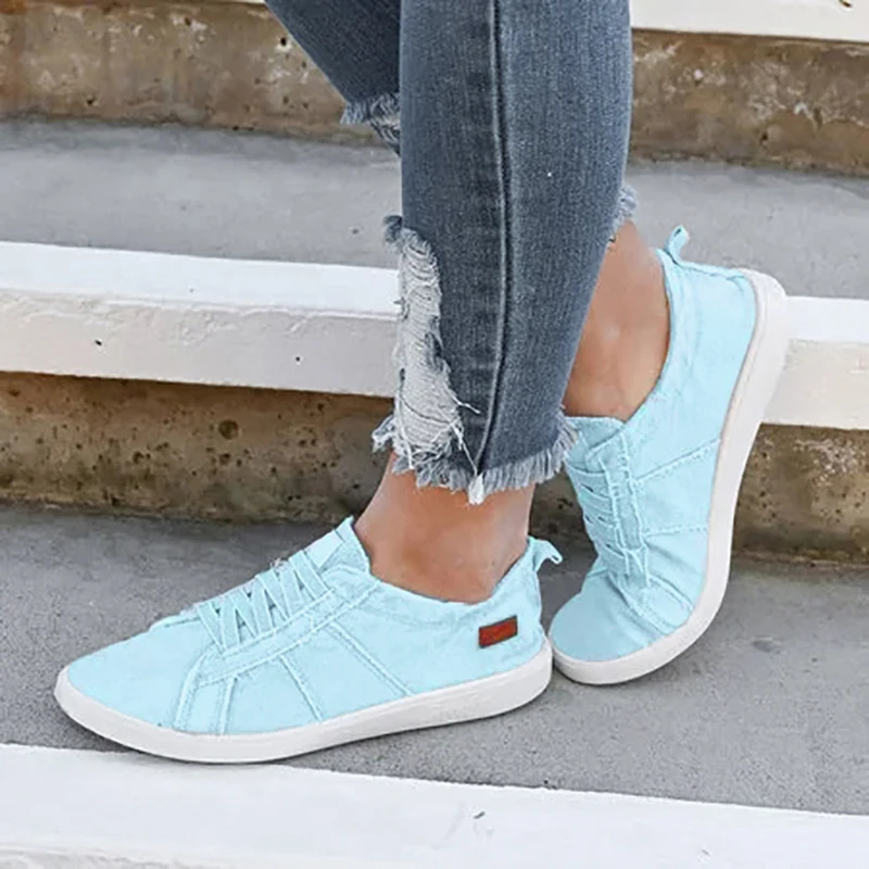 

2021 Women Elastic Band Sneaker Woman Slip On Canvas Flat Shoes Ladies Solid Female Summer Plus Size Casual Breathable Footwear