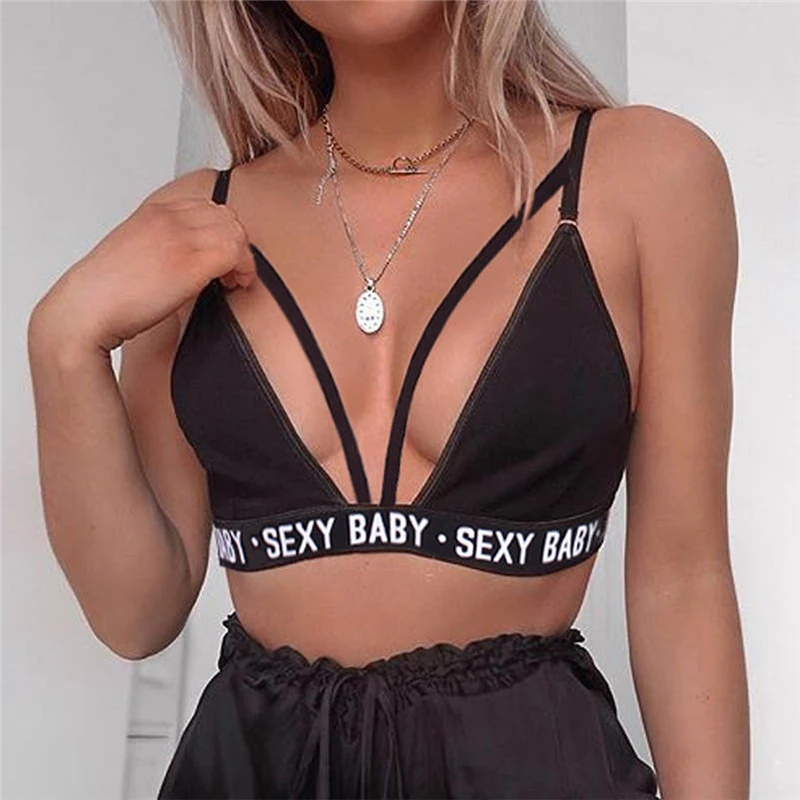 

Women Fashion Sexy Lingerie Set Alphabet Print Solid Fluorescent Color Push Up Bra Set Sports Sexy Bra & Thongs Underwear Set