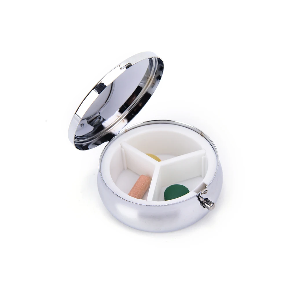 

1 шт., металлический круглый серебряный контейнер для таблеток