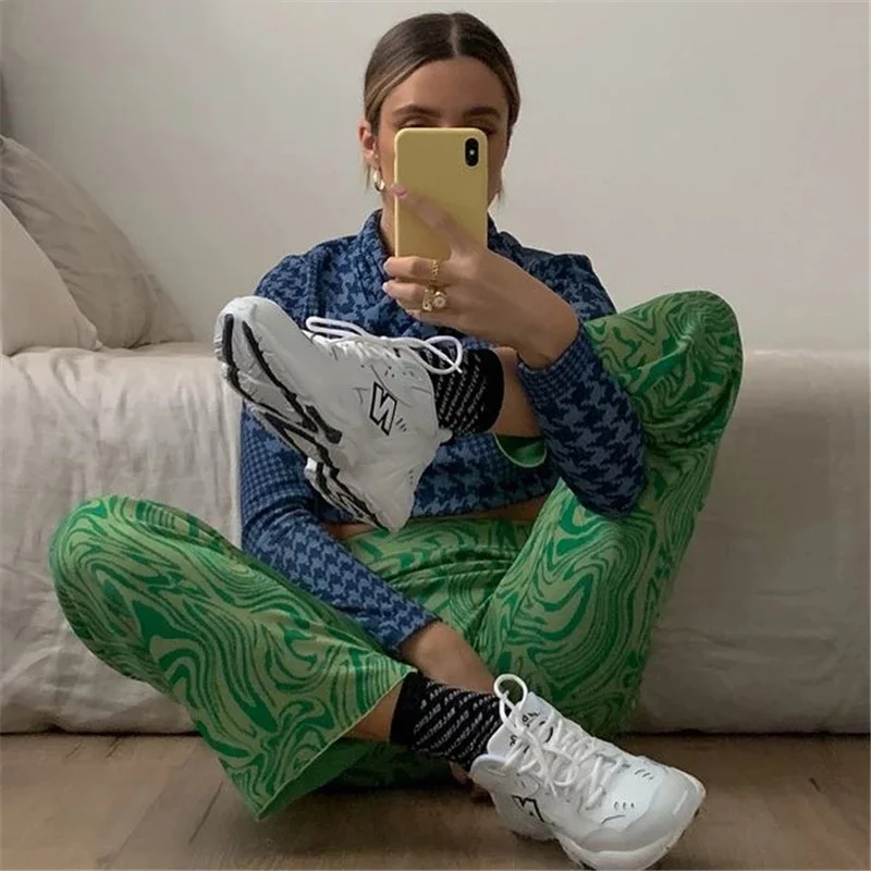 

Брюки женские с принтом пейсли, винтажные уличные модные штаны с завышенной талией в стиле Харадзюку, в стиле 90-х