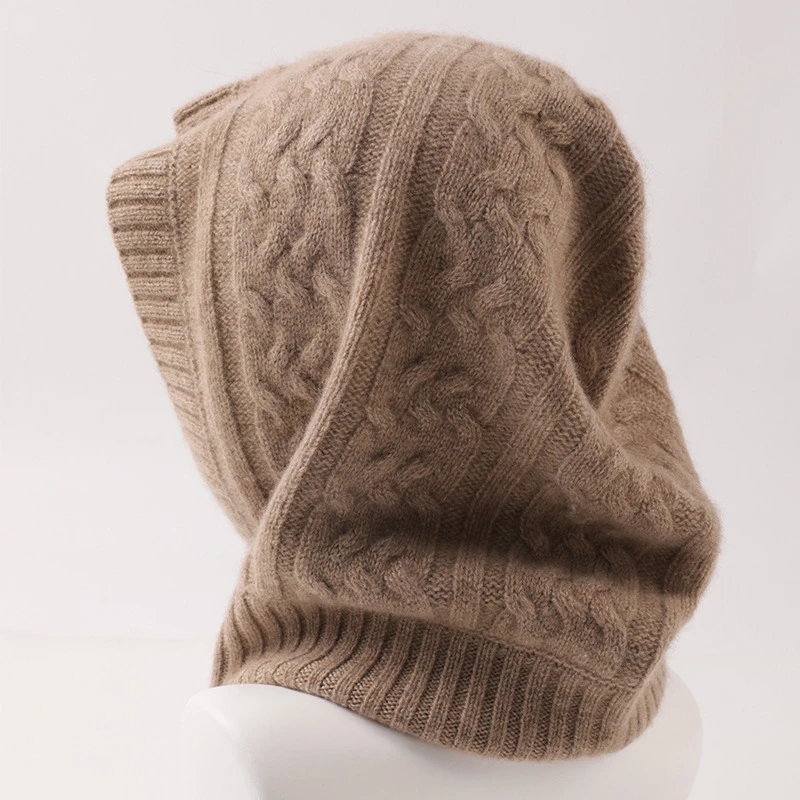 100%cashmere twisted knit women new fashion hooded ring scarfs hats beanies for unisex winter 32*47cm wholesale retail