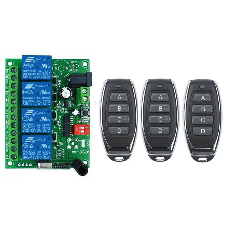 

DC 12V 24V 10A 4 channel relay switch RF Wireless Remote Control system Receiver Transmitter 315mhz 433mhz Fan/Motor