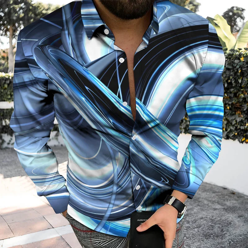 

Autumn Winter Classic Casual Men Long Sleeves Shirt Top Trendy Shirt Color Gradient 3D Pattern Sports Youthful vitality Style