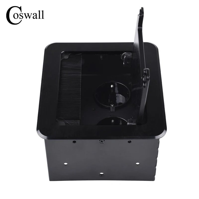 COSWALL Black Aluminum Metal Body Double EU Power Outlet Table Office Socket With Dustproof Brush Clamshell Cover | Обустройство дома