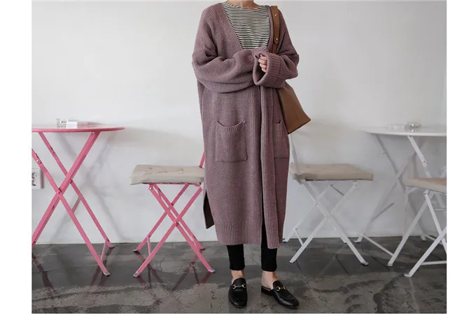 Yocalor Fashion Long Cardigan Women Harajuku Loose Knit Sweater Women Casual Black Oversized Jacket Coat Autumn