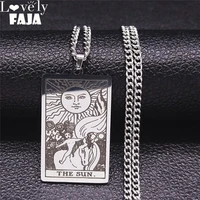 stainless steel large alcana tarot pendant long chain necklaces silver color necklaces amulet jewelry colar feminino xh138s03