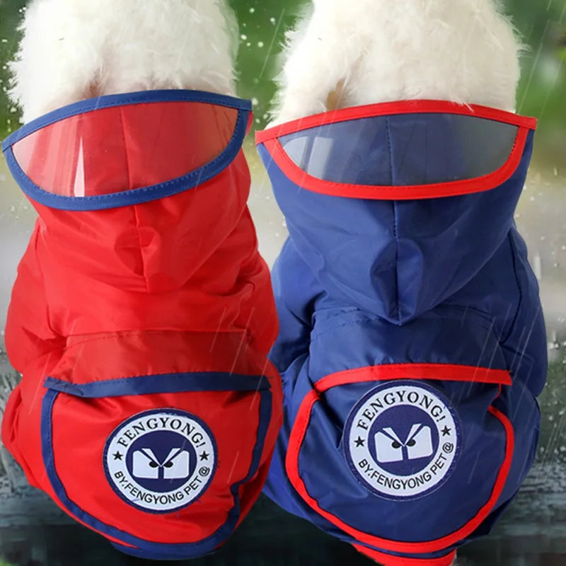 

Pet Rain Coat Dog Hooded Waterproof Jackets+Leash Hole And Pocket Four Legged Chihuahua Pug Raincoats Clothing Pet Neccessity